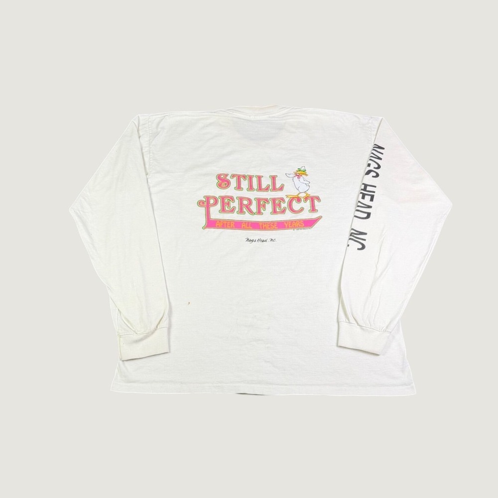 Vintage 1989 Cal Cru Nags Head NC Long Sleeve Pocket T-Shirt XL White 80s Duck